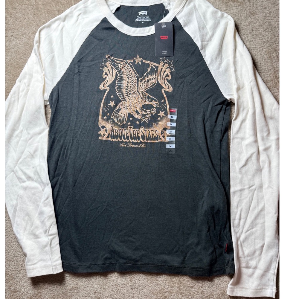 Levis Above The Stars Eagle Graphic Raglan‎ Long Sleeve Slim Fit Tee Shirt M